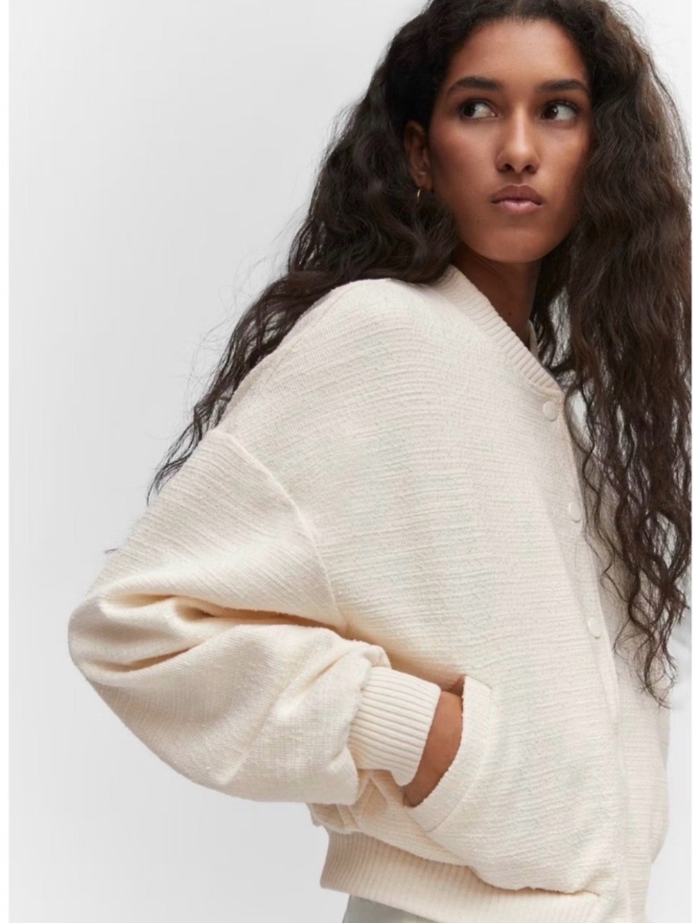 mango white cream boucle bomber jacket